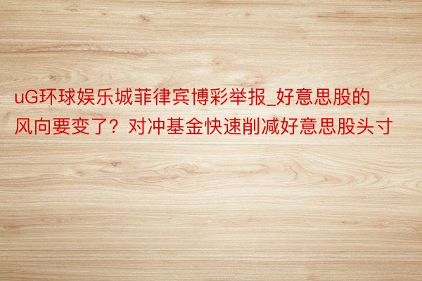 uG环球娱乐城菲律宾博彩举报_好意思股的风向要变了？对冲基金快速削减好意思股头寸
